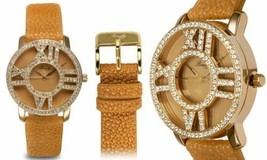 NEW Romilly 14015 Women&#39;s Sightseer Crystal Bezel Brown Yellow Gold Metal Watch - £29.24 GBP