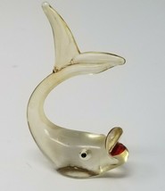 Figurine Fish Red Mouth Tail Up Smoky Glass Vintage  - $15.15