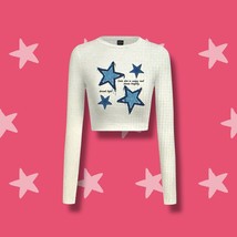 Women&#39;s Plus Size Long Sleeve Star Print Crop Top- FAST/FREE Shipping From Usa - $8.40