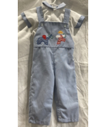 Boys Gingham Romper Vintage 18 Months Overalls Blue White Shirt Circus E... - $12.86