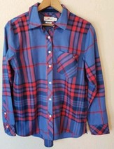 Vineyard Vines Shirt Adult 4 Blue Red Plaid Flannel LongSleeve Button Women Soft - £13.88 GBP