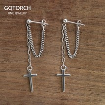 Real Sterling Silver S925 Jesus Cross Vintage Punk Style Earrings Chain Religiou - £21.67 GBP