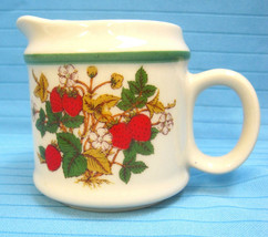 Creamer Pitcher Ceramic Bright Strawberry Design Country Kitchen Red Gre... - £19.50 GBP