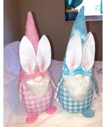 shelf sitters Gnomes Plush  Bunny Decoration Gnome pink blue set of two - $21.06 CAD