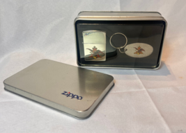 1995 Zippo Lighter Anheuser Busch A And Eagle Logo With Key Chain Set In Tin - £79.09 GBP