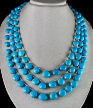 Blue Magnesite Turquoise Beaded Drop 3 Line 916 Carats Gemstone Fashion Necklace - £462.81 GBP