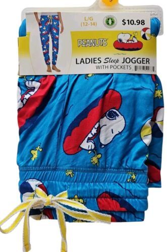 Womens Blue Snoopy &amp; Woodstock Joggers Sleep Pants Pajama Bottoms Large ... - £8.90 GBP