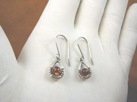 (PE24-13) Orange Amber Teardrop .925 Sterling Silver Dangle Earrings Poland - £22.41 GBP