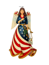 Jim Shore Angel Figurine Sculpture Bless USA tag American Flag Dress Enesco halo - £75.16 GBP
