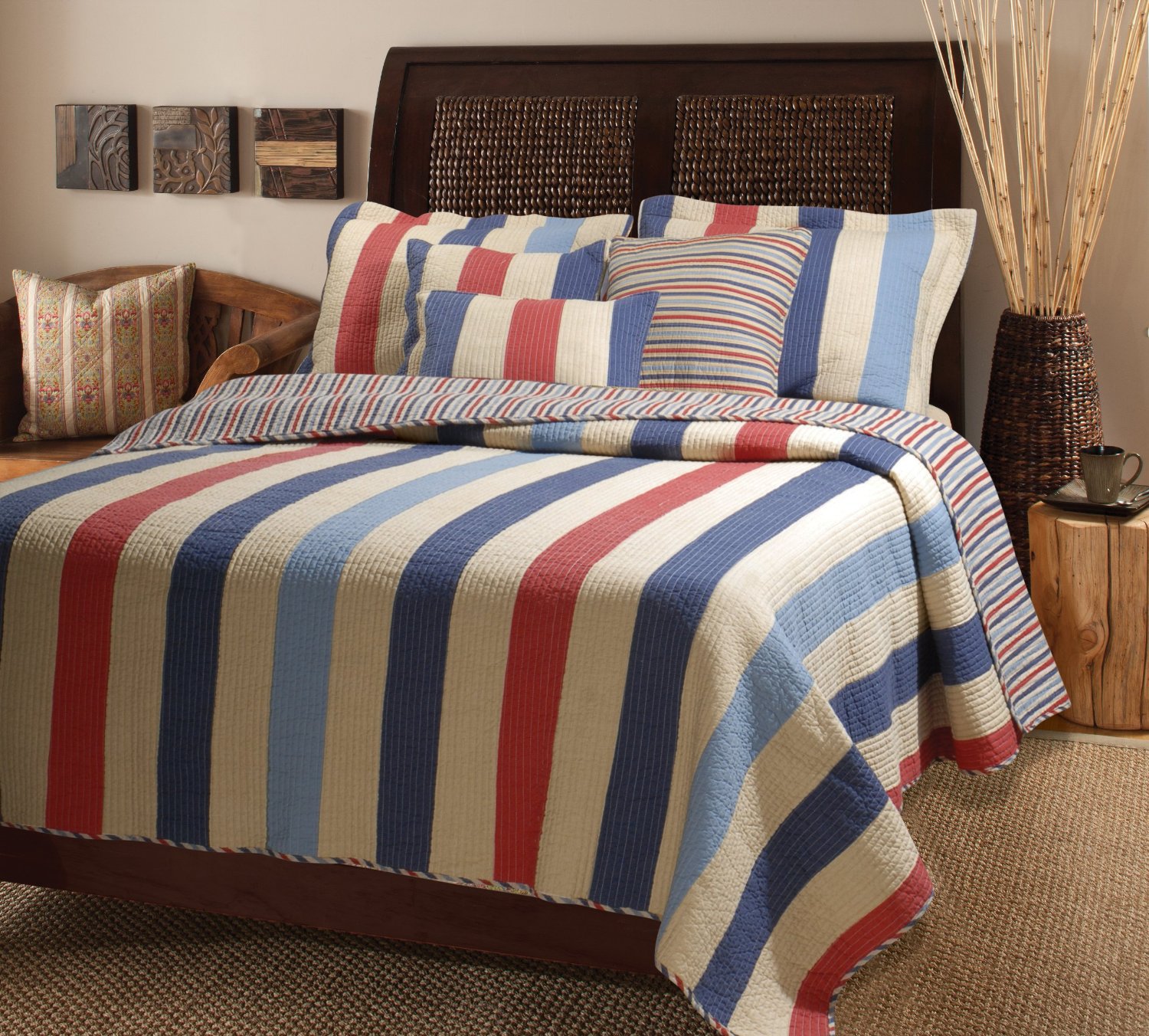 Denin Blue Multicolor Austin Stripe Quilt Bedspread Bedding Collection - $21.99 - $159.99