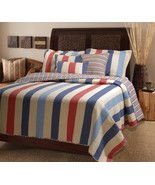Denin Blue Multicolor Austin Stripe Quilt Bedspread Bedding Collection - £17.63 GBP+