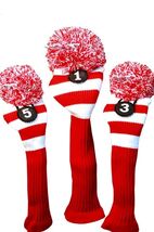 An item in the Sporting Goods category: 1 3 5 Majek RED WHITE Pom Pom golf clubs Headcover Head covers Set reds colors