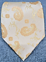 Silk Paisley Floral Necktie Peach Gold Jacquard Handmade Italy Men’s Tie - $24.74