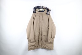 Vtg 90s Lands End Mens XL Distressed Wool Lined Hooded Parka Jacket Beige USA - £54.49 GBP