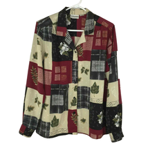 Alfred Dunner Button Up Shirt Sz 14 Crimson Floral Patchwork Print Long ... - £32.01 GBP