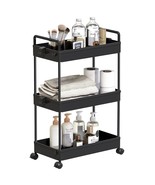 Rolling Storage Cart, 3 Tier Utility Cart Mobile Slide Out Organizer, Ba... - £31.28 GBP