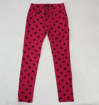 Children's Place Girls Skinny Pants Pink Black Hearts Size 10 Jeggings - $12.00