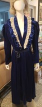 Designer Robe By Annie Sapphire Blue Velour Ruffled Hollywood Glamour Gothic USA - £58.95 GBP