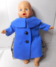 Handmade Blue w Blacks Felted Long Sleeves Cowl Collar Doll Coat 12&quot; Doll Size - £5.83 GBP