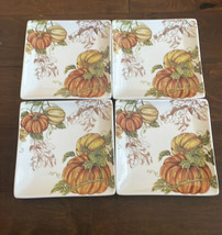 Grace Acorn Oak Pumpkin Print Salad Plates Set of 4 New Harvest Thanksgiving 7” - £47.50 GBP