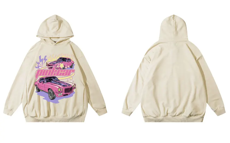 Hip Hop Men Hoodie Streetwear Y2K   Car Print Hooded Sweatshirt  Harajuku Fashio - £254.51 GBP