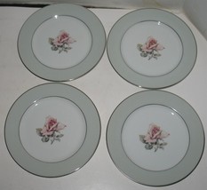 4 Vintage Halsey Fine China of Japan Damask Rose Bread &amp; Butter Plates - $28.71