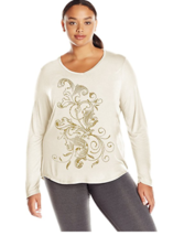 NWT Just My Size 5X  Light Weight L/S V Neck Glitzy Graphic Tee Top Chalk White - £4.73 GBP