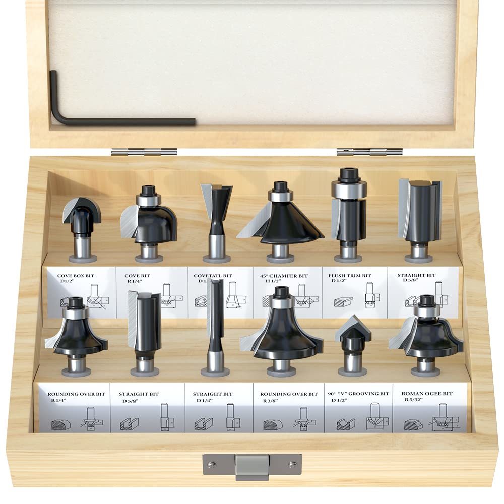 Fivepears 12 Pieces Tungsten Carbide Router Bit Set 1/4 Inch Shank For B... - $34.93