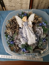 Vtg Fiber Optic Christmas Wreath w Blue trimmed angel &amp; Flower w Box 17&quot; AMAZING - £41.10 GBP