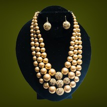ABS Allen Schwartz Rhinestone Giant pearl Runway Statement Necklace 18” Earring - £51.83 GBP
