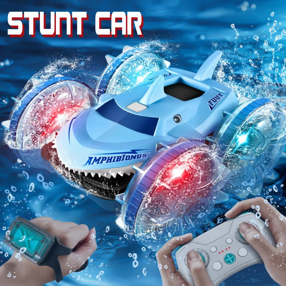 New Aquatic Amphibious Shark Stunt RC Car Waterproof Dual Remote Control 360° - £41.71 GBP+