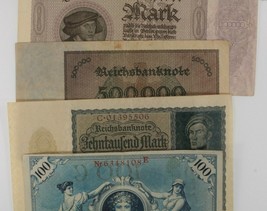 1908-1923 Germany 4-Note Currency Set (1) German Empire &amp; (3) Weimar Republic - £41.15 GBP