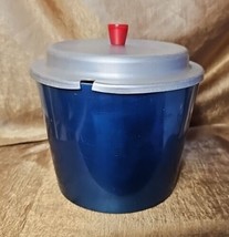 Vintage 1950s JH Stafford Anodized Aluminum Ice Bucket Blue Bakelite Knob on Lid - $48.99