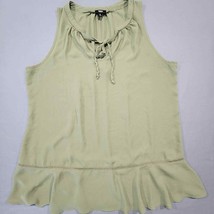 Mossimo Womens Tank Top Size &amp; Green Olive Dressy Tie V-Neck Ruffle Waist Shirt - £6.62 GBP
