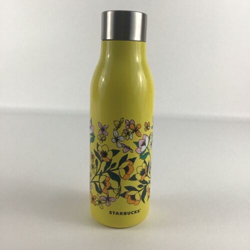Starbucks Stainless Steel Insulated Water Bottle Yellow Floral Vintage 2002 - $39.55