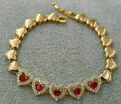 3Ct Heart Cut Simulated Garnet Tennis Bracelet  Gold Plated 925 Silver - £141.24 GBP