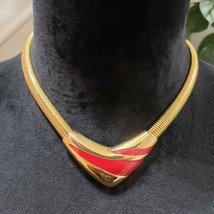 Womens Vintage Napier Red Enamel Snake Chain Choker Necklace - £27.97 GBP