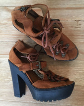 Polo Ralph Lauren Suede Lace Up Open Toe Platform Chunky Heels Size 37.5... - £54.35 GBP