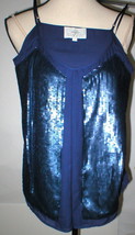 New Womens Designer Madison Marcus Silk Sequin Blouse Top Cami XS Dark Blue Tank - £139.82 GBP