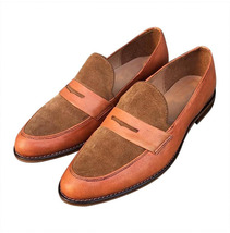 Personalized Suede Leather Penny Loafer, Men&#39;s Slip On Party Pair, Formal Shoes, - £119.89 GBP