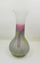 Rueven Art Glass Watercolor Drip Hand Painted Satin Bud Vase Ruffle Top ... - £19.97 GBP