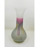 Rueven Art Glass Watercolor Drip Hand Painted Satin Bud Vase Ruffle Top ... - £19.95 GBP