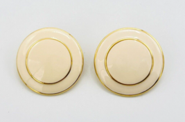 Vintage Napier Gold Tone Cream Enamel Button Pierced Earrings - £14.19 GBP