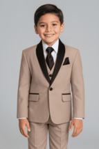 Boys Khaki Beige Shawl Tuxedo Suit - $2,245.46 MXN+