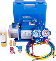 Single Stage Rotary Vane Air Vacuum Pump and AC Manifold Gauge Set Kit for R134A - £186.14 GBP