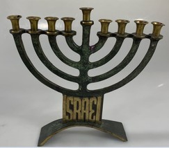 Brass Menorah Made in Israel Hebrew Judaica Hanukkah 8 Days - $57.33