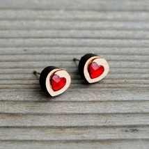 Wooden Heart Earrings Wooden Earrings with crystal, gift for women - £22.65 GBP