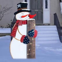 Solar Lighted Frosty The Snowman Snow Gauge Christmas Garden Stake Decor 28&quot;H - £21.49 GBP