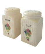 Ceramic Salt Pepper Shakers Vintage Shabby Cottage Large Vintage 40s Flo... - $22.75