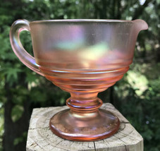Vintage Dugan? Ribbed Carnival Glass Peach Opalescent Creamer Pedestal 2 seams - £30.88 GBP